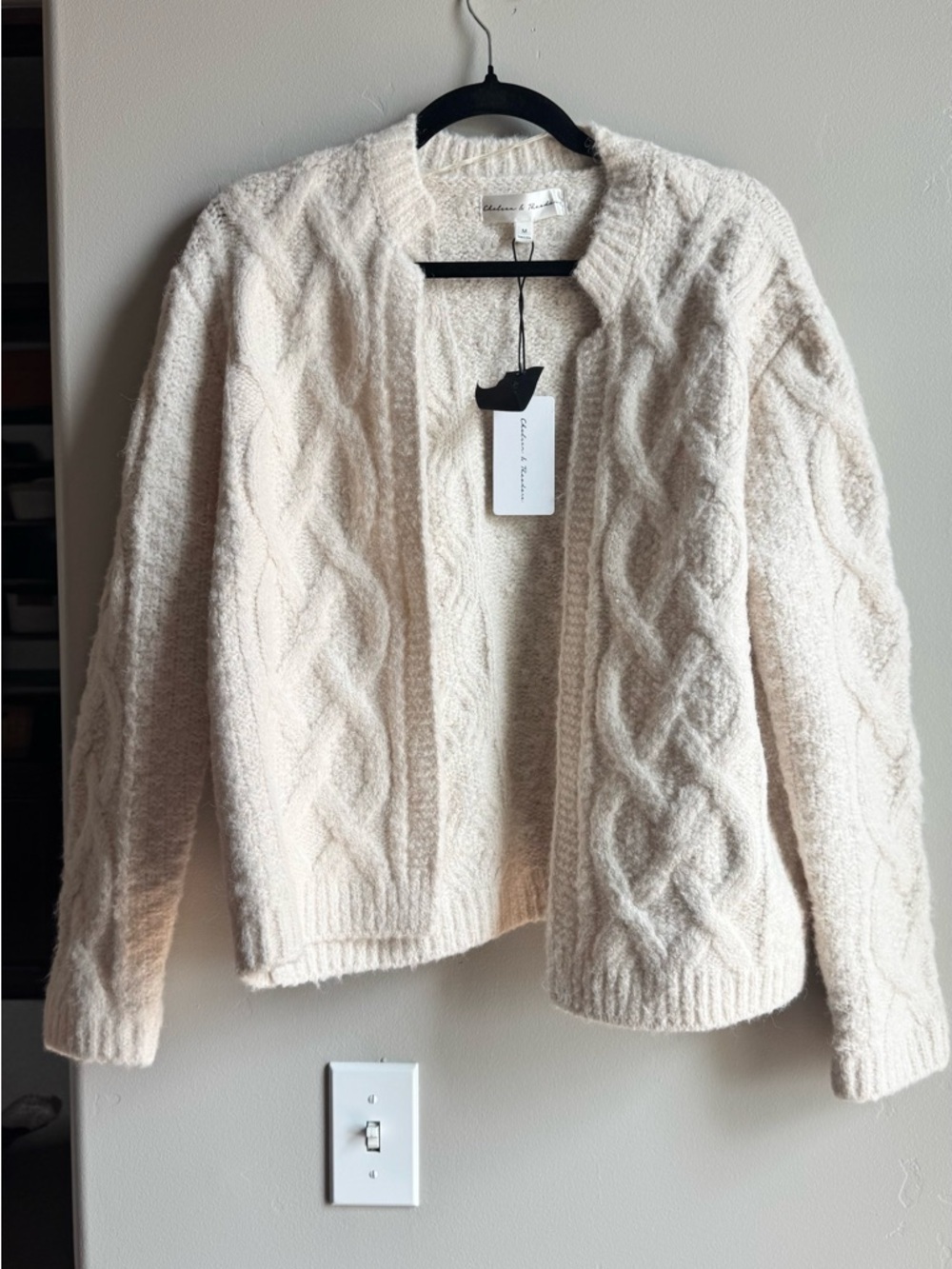 Cable Knit Cardigan Cream Alpaca Cozy Soft Girl Cottagecore Sweater M Boho
